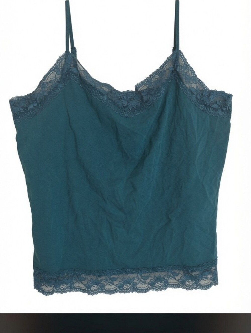 VTG Van Heusen Teal Blue Lace Trim Camisole Tank Top Small Festival Indie sleaze